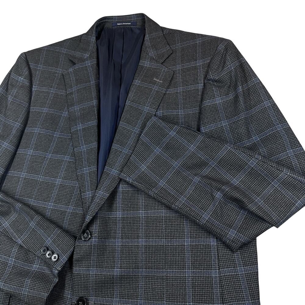 Ermenegildo Zegna Wool Sport Coat Blazer Mens 48L Blue Gray Plaid Italy